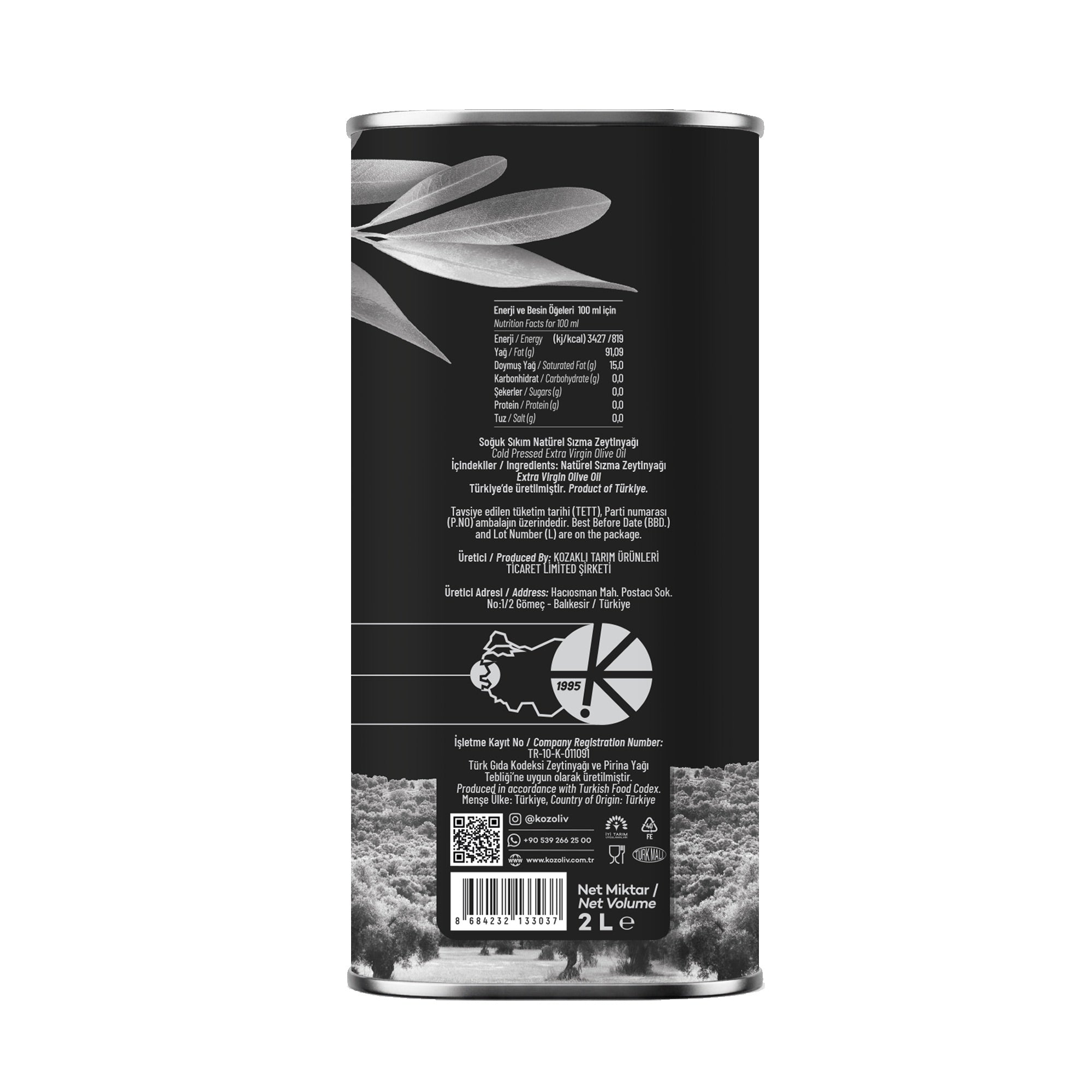 Kozoliv - Cold Pressed Extra Virgin Olive Oil -  2L Tin
