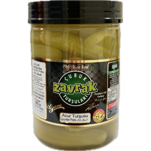 Jar of Zavrak pickles with a visible label on a white background