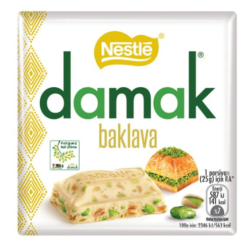 Damak White Chocolate with Pistachio & 'Baklava' - 60 Gr