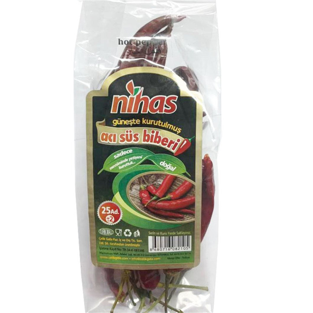 Nihas Gourmet Sun Dried Hot Pepper - Guneste Kurutulmus Atom Biber 25 ¬± 2 Pcs