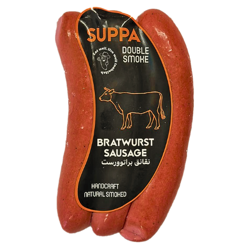 Suppa Double Smoke Bratwurst Sausage packaging on a white background