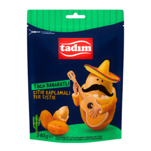 Tadim taco seasoning packet with a cartoon character on a white background