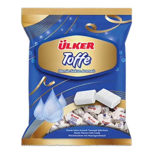 Ulker Toffe Mastic Flavored candy package with blue and gold design